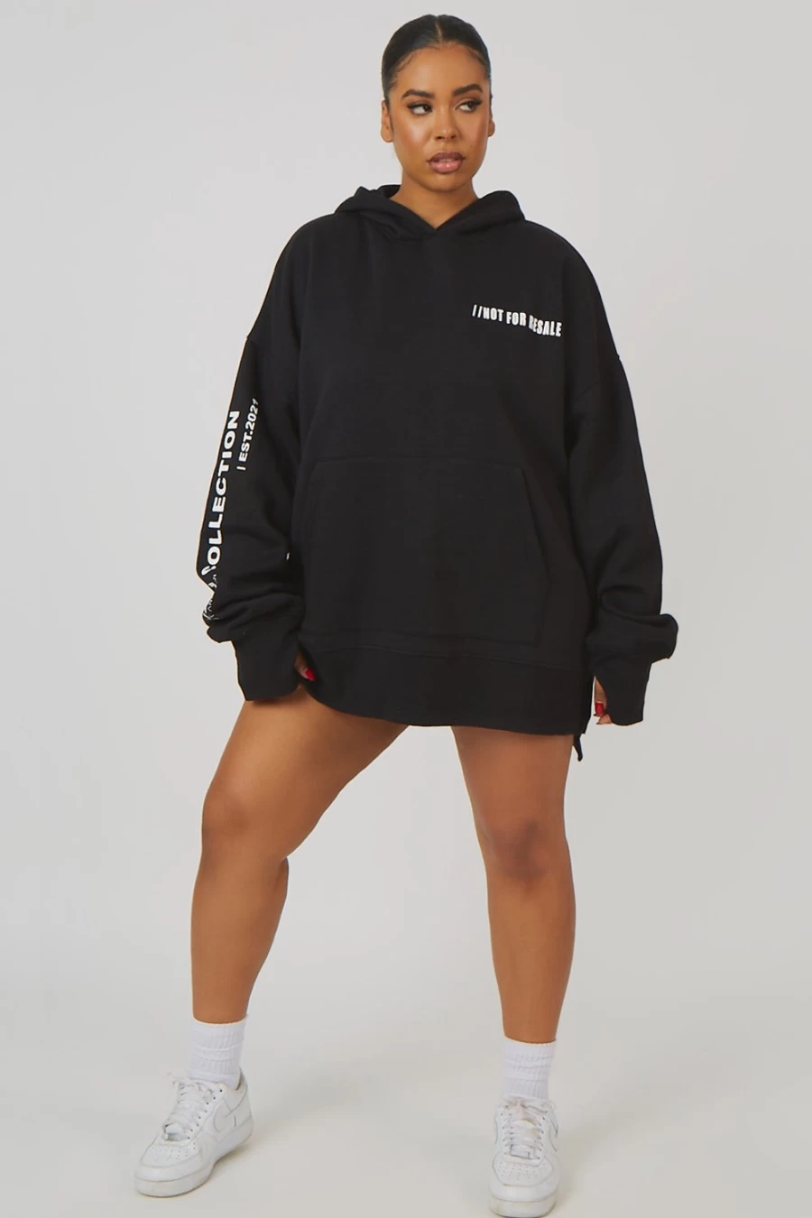"Public Desire Women's Black Curve Oversized Text Hoodie - Stylish Streetwear Pullover"