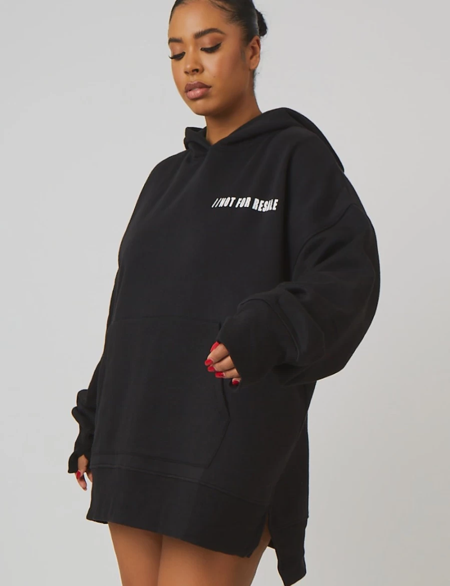 "Public Desire Women's Black Curve Oversized Text Hoodie - Stylish Streetwear Pullover"