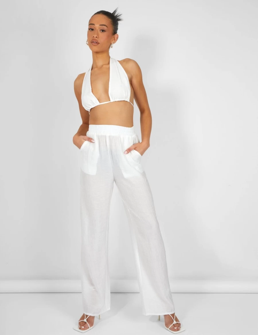 "Public Desire Women's White Crinkle Halterneck Top"