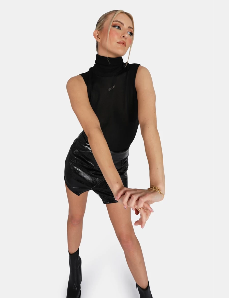 "Public Desire Women's Black Sheer Knit Roll Neck Top"