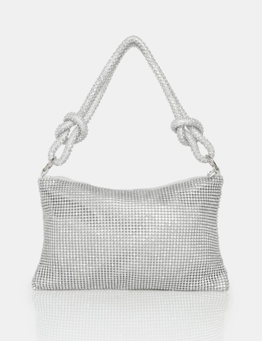 Public Desire Women's Silver Lillia Diamante Bag - Sparkling Evening Clutch
