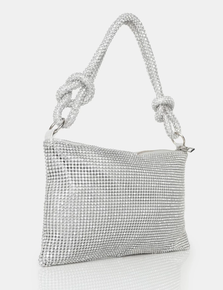 Public Desire Women's Silver Lillia Diamante Bag - Sparkling Evening Clutch