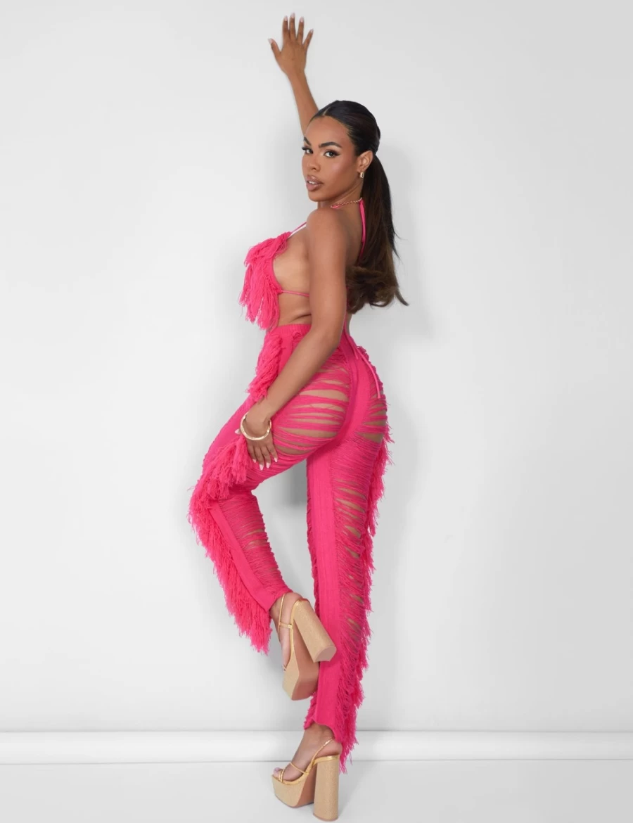 "Public Desire Women's Pink Fringe Triangle Bikini Top"