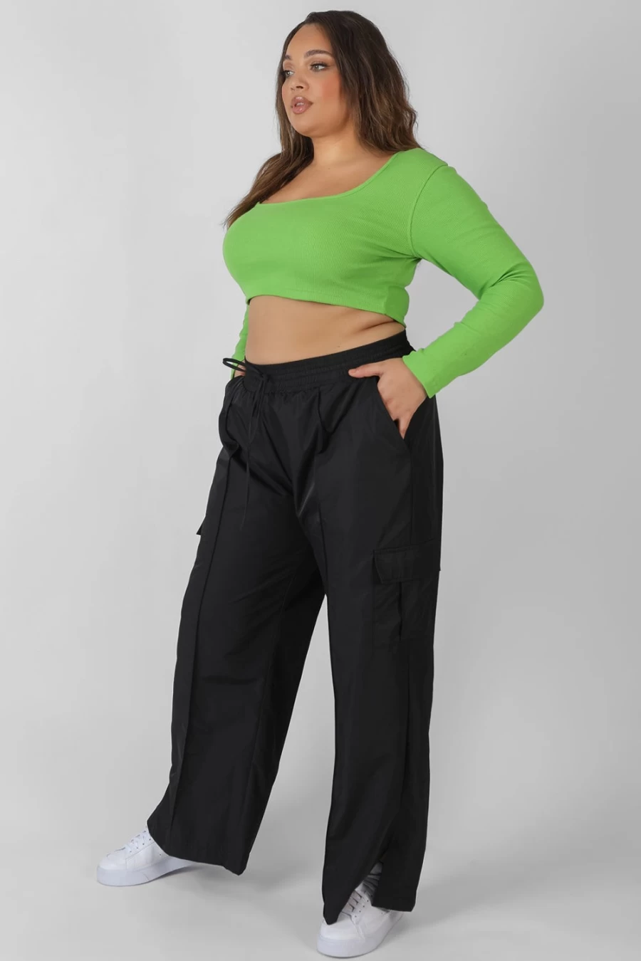 Public Desire Women's Green Square Neck Long Sleeve Crop Top