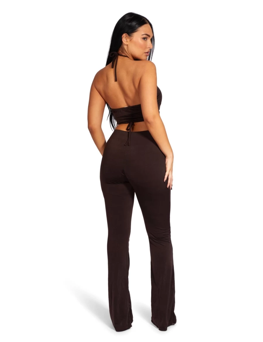 Public Desire Women's High Waist Loop Ruched Split Trousers in Chocolate