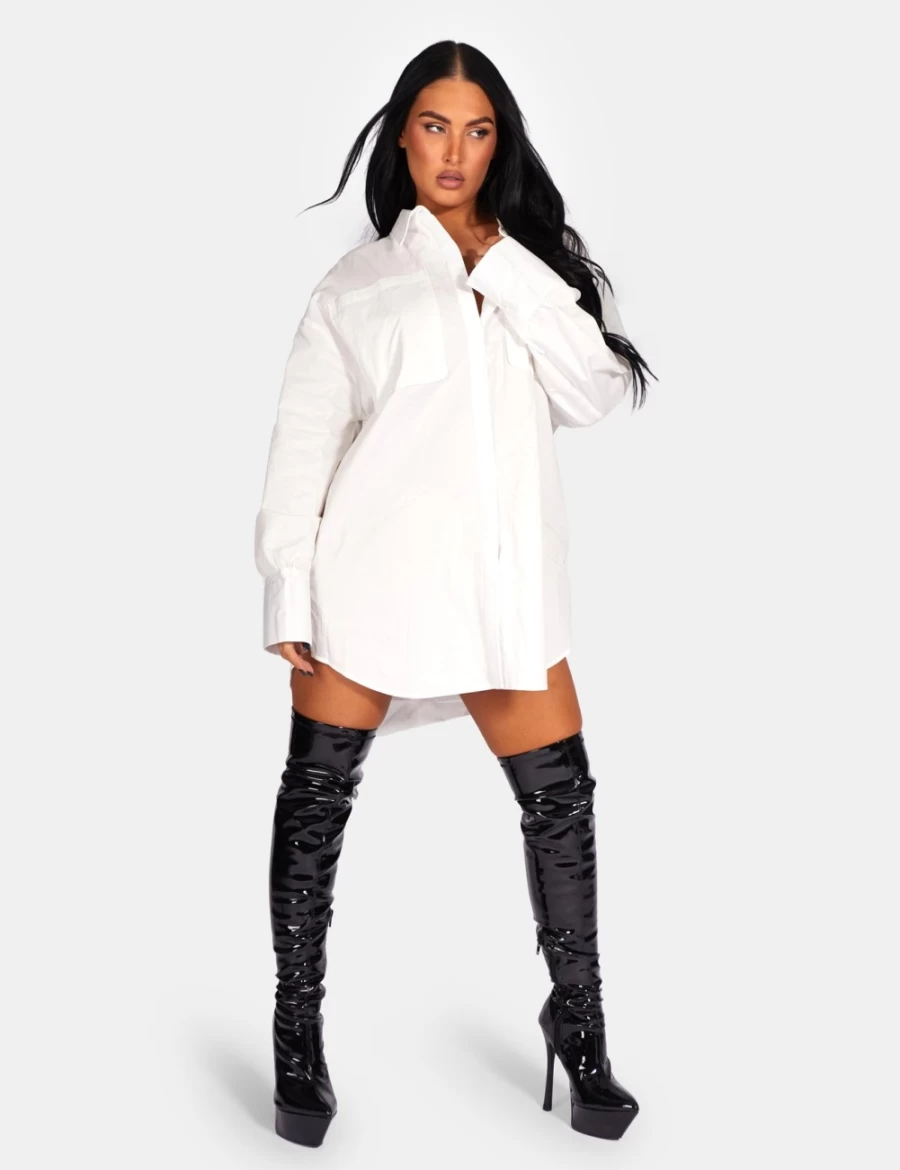 Public Desire Women's White Oversized Poplin Shirt Dress - Elegant Long Sleeve Casual Wear