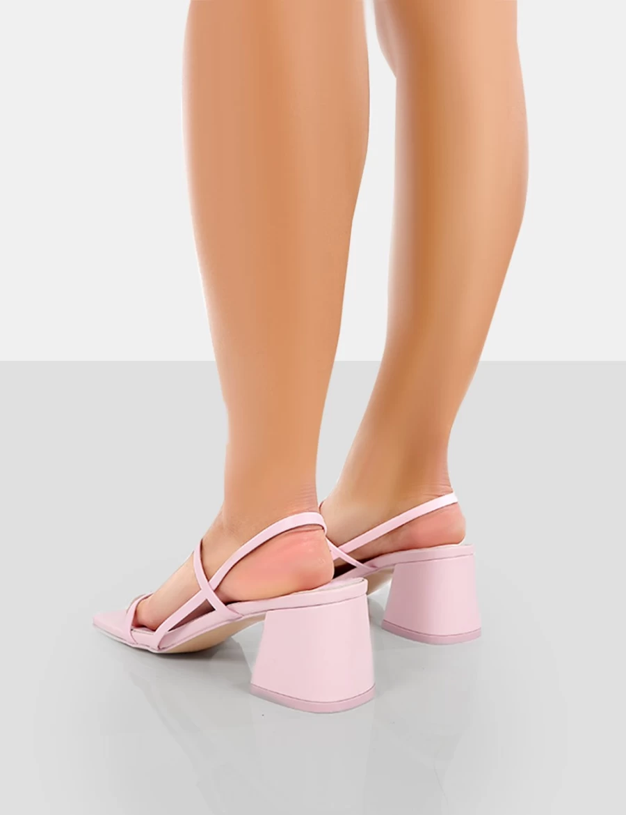 Public Desire Pink Strappy Square Toe Mid Block Heel Sandals for Women