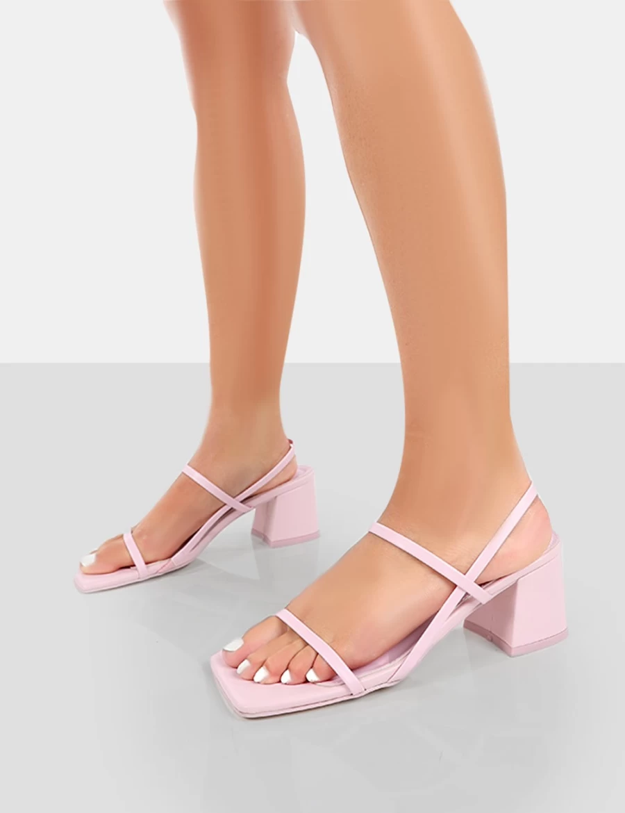 Public Desire Pink Strappy Square Toe Mid Block Heel Sandals for Women