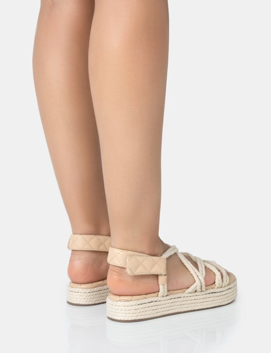 Public Desire Women's Ecru Duffy Wide Fit Rope Flat Dad Sandals