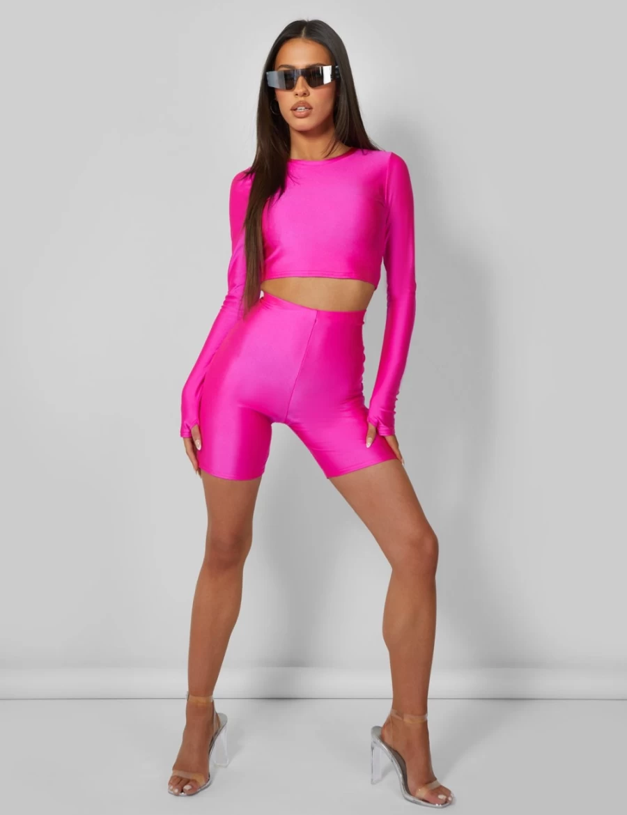 Public Desire Women's Hot Pink Second Skin Long Sleeve Fitted T-Shirt