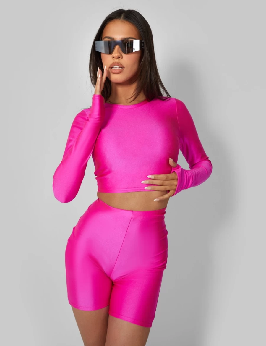 Public Desire Women's Hot Pink Second Skin Long Sleeve Fitted T-Shirt