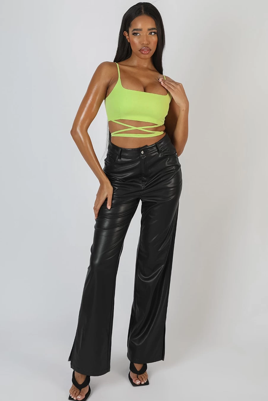 Public Desire Women's Lime Strappy Square Neck Crop Top - Trendy Summer Fashion