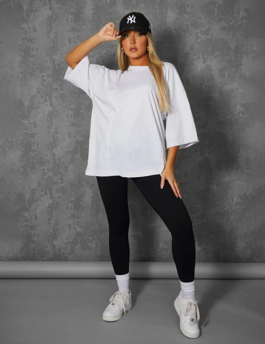 Public Desire Women's Oatmeal Oversized T-Shirt with Exposed Seam Detail