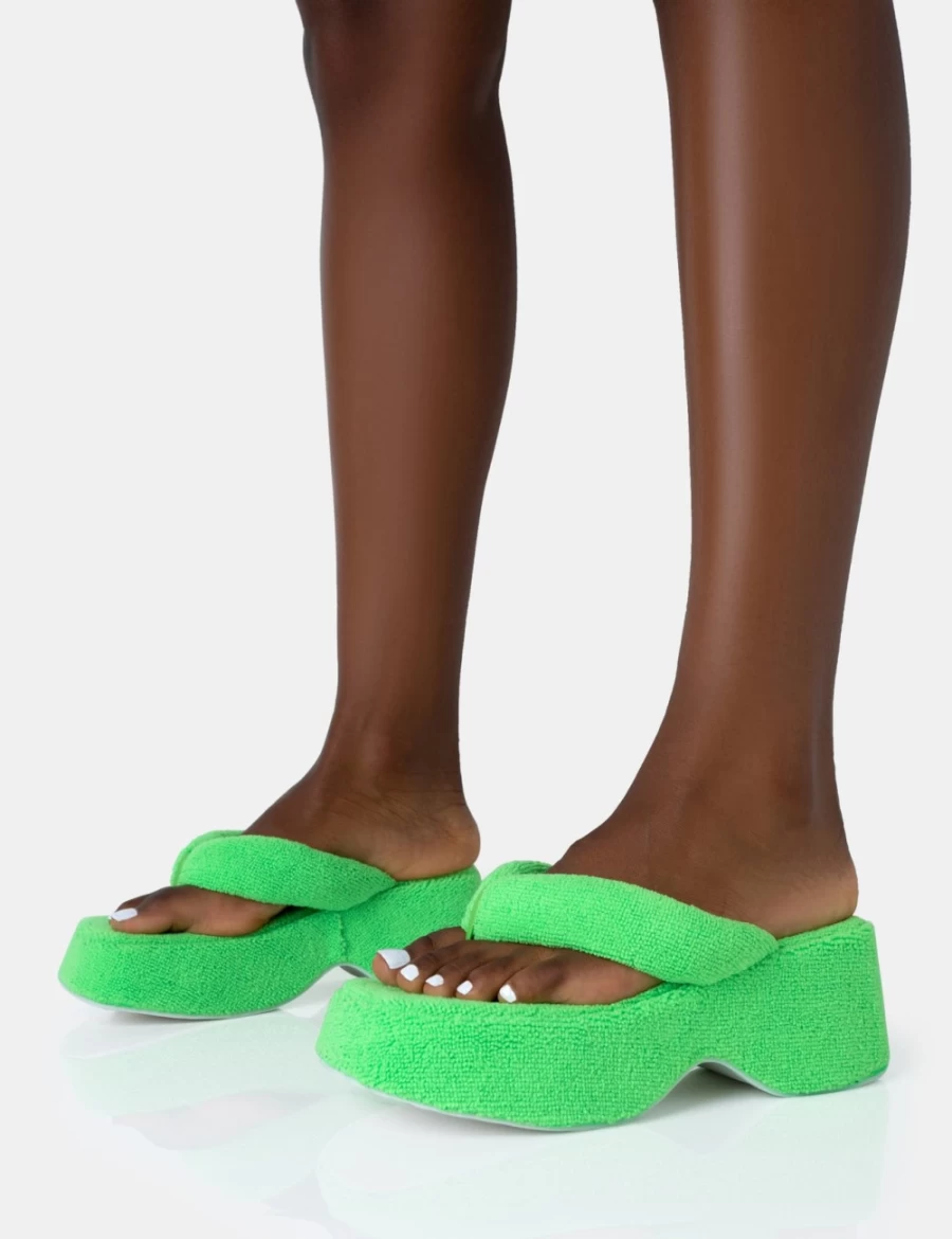 Public Desire Women's Lime Havana Chunky Platform Towelling Flip Flop Sandals