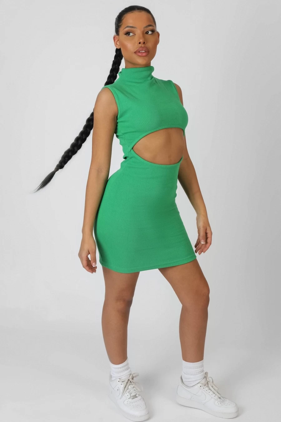 "Public Desire Green Rib Cut Out Bodycon Mini Dress for Women"