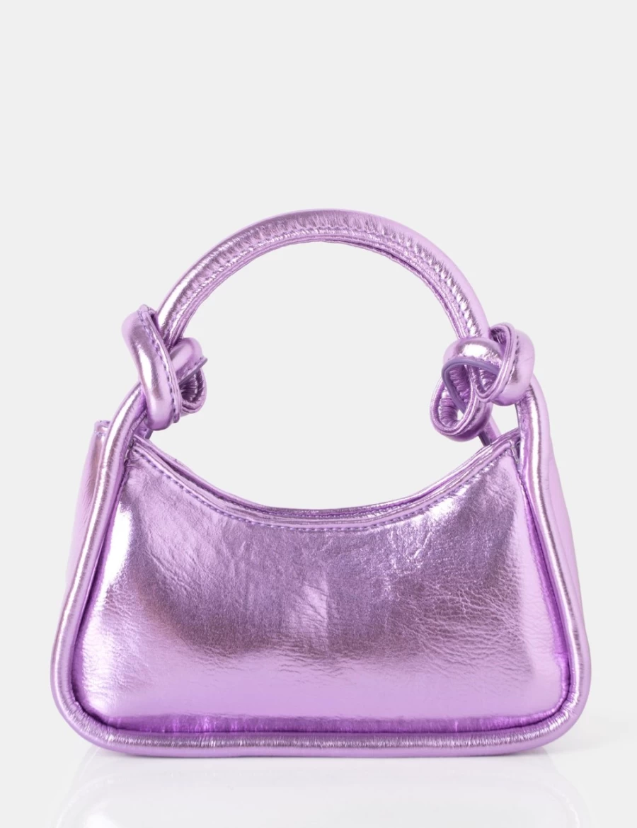 Public Desire Purple Metallic PU Knotted Top Handle Women's Grab Bag