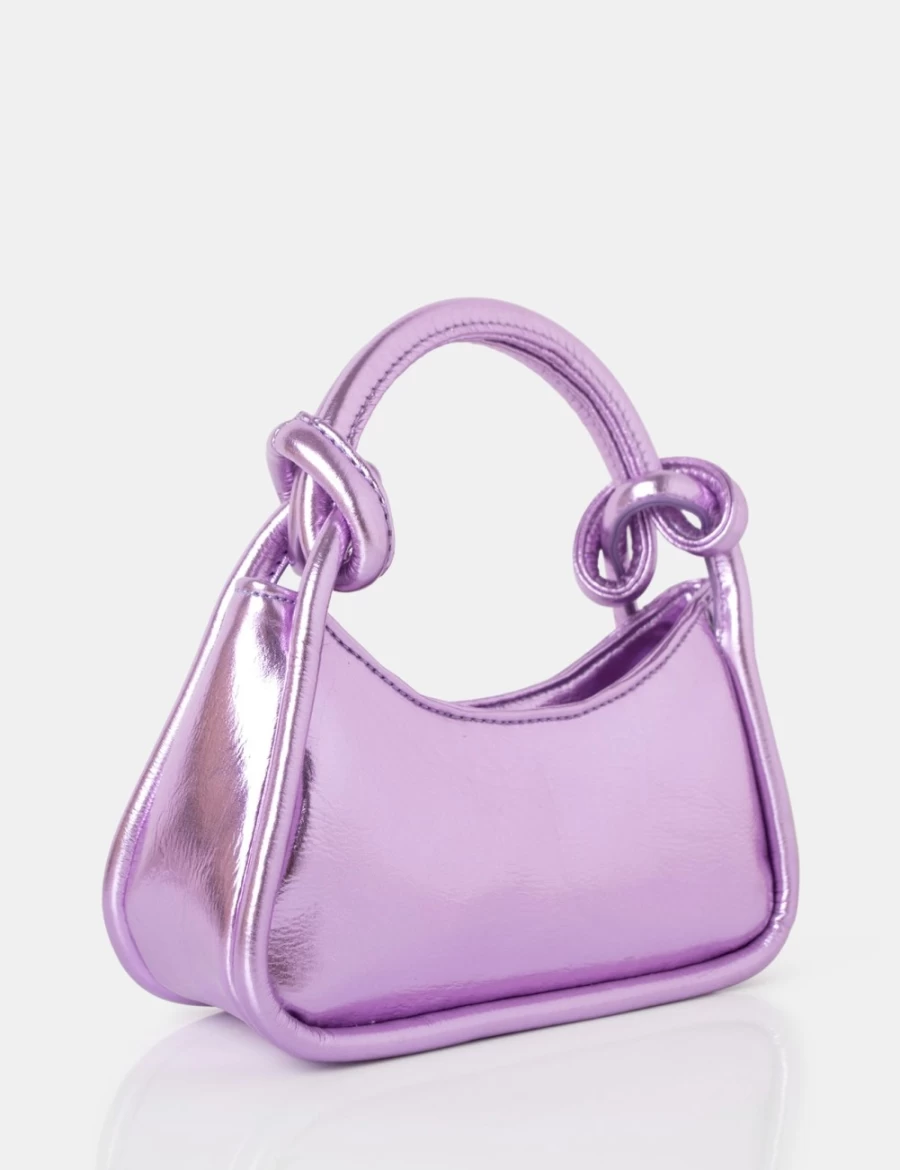 Public Desire Purple Metallic PU Knotted Top Handle Women's Grab Bag