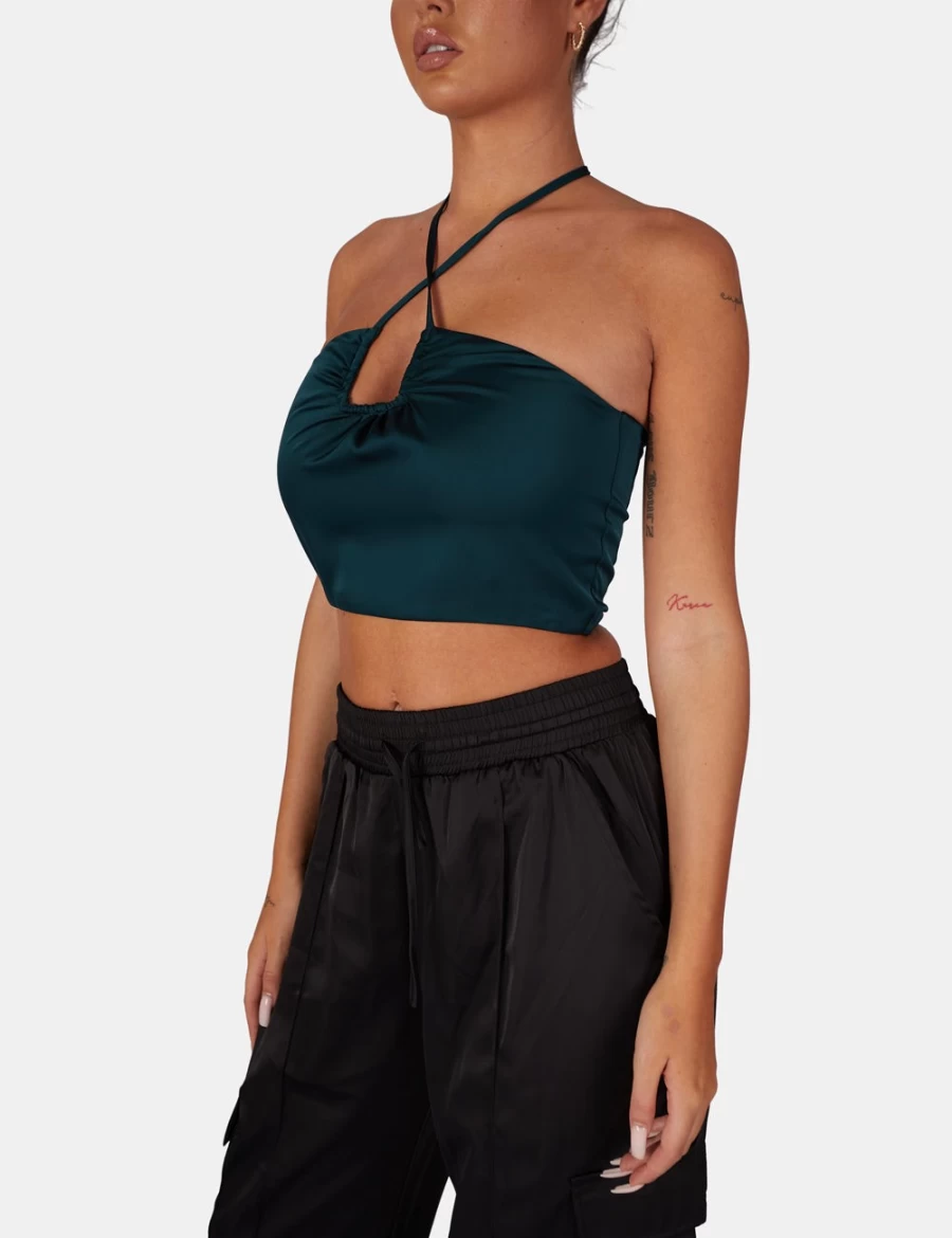 Public Desire Women's Green Satin U Trim Bralet - Forest Lingerie