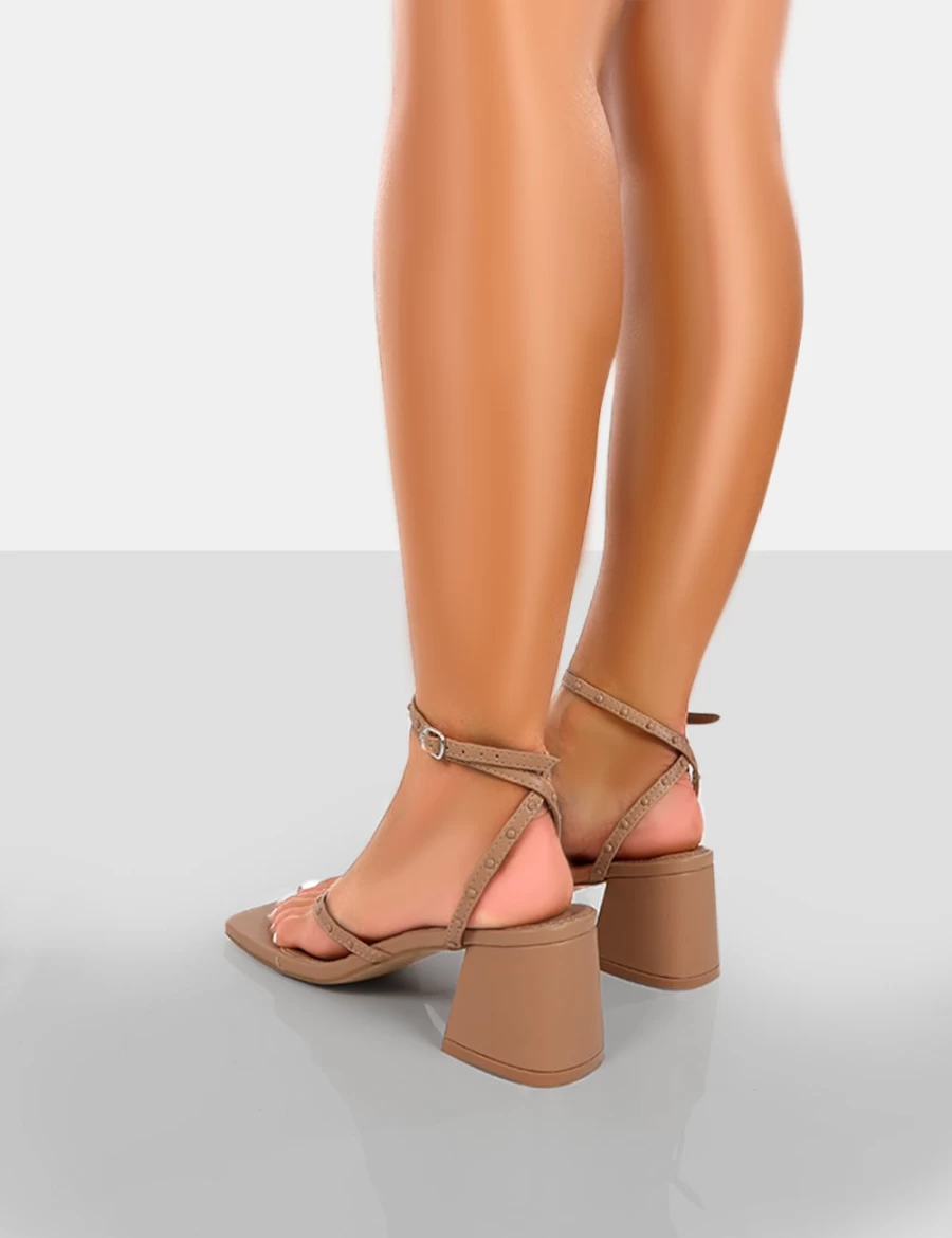 Public Desire Women's Nude Zahra Mid Block Heel Thong Sandals
