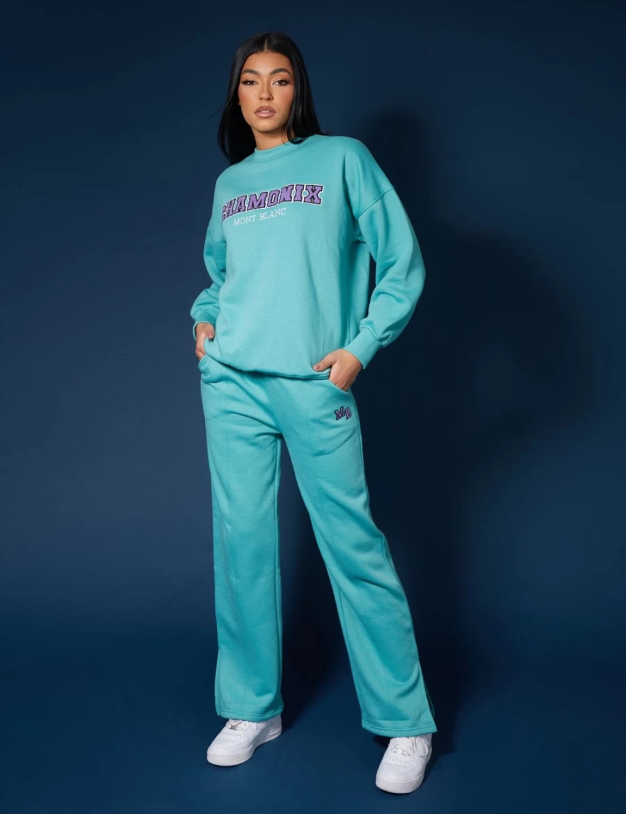 Women's Aqua Oversized Embroidered Slogan Sweatshirt by Public Desire
