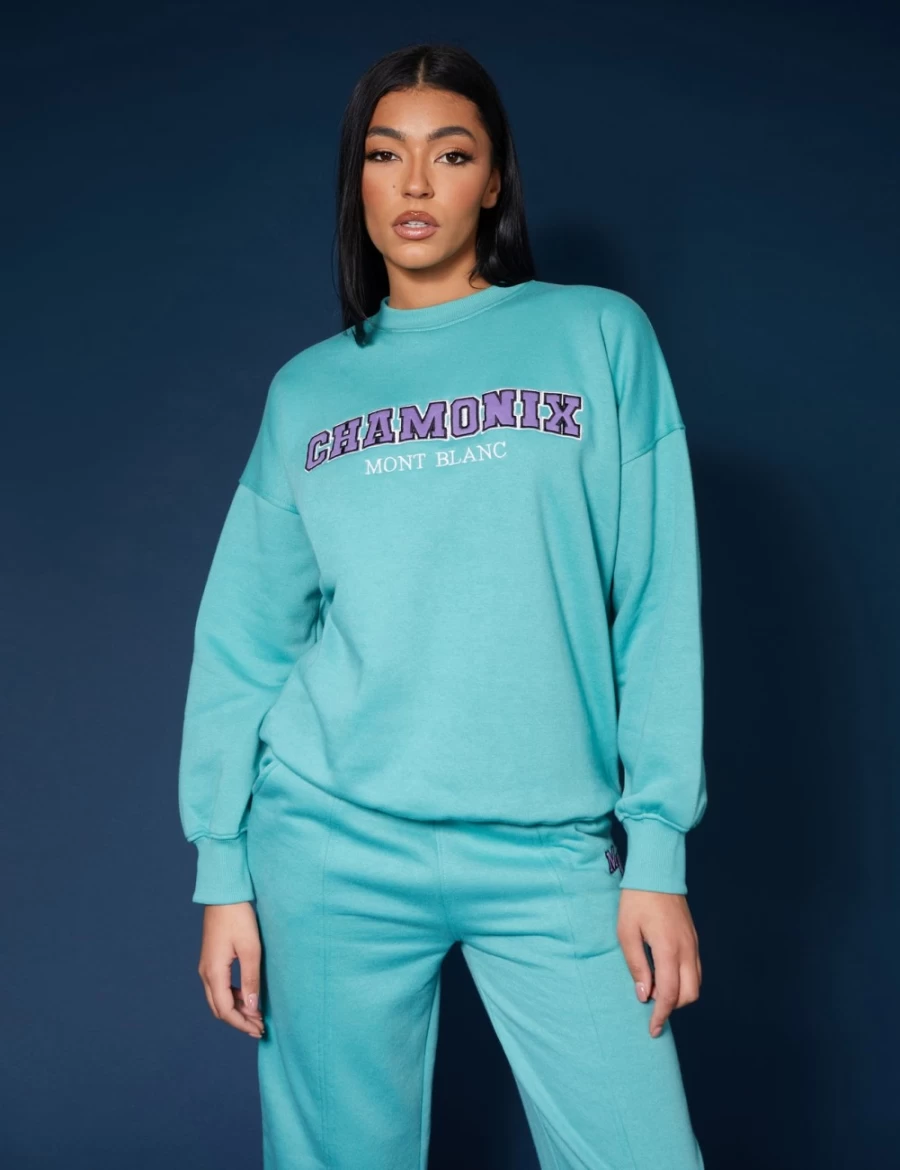 Women's Aqua Oversized Embroidered Slogan Sweatshirt by Public Desire