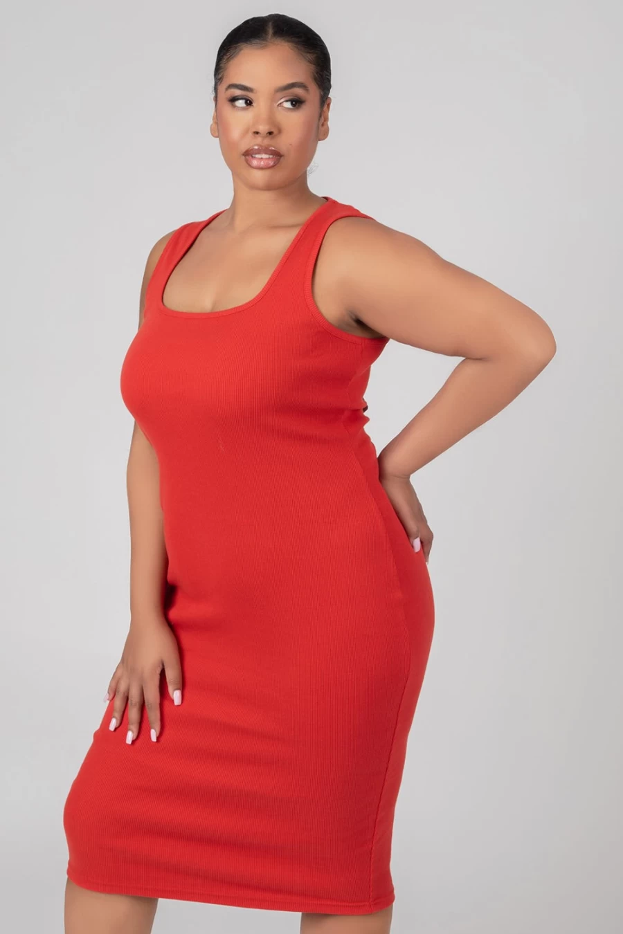 Public Desire Women's Red Curve Bodycon Scoop Neck Midi Dress