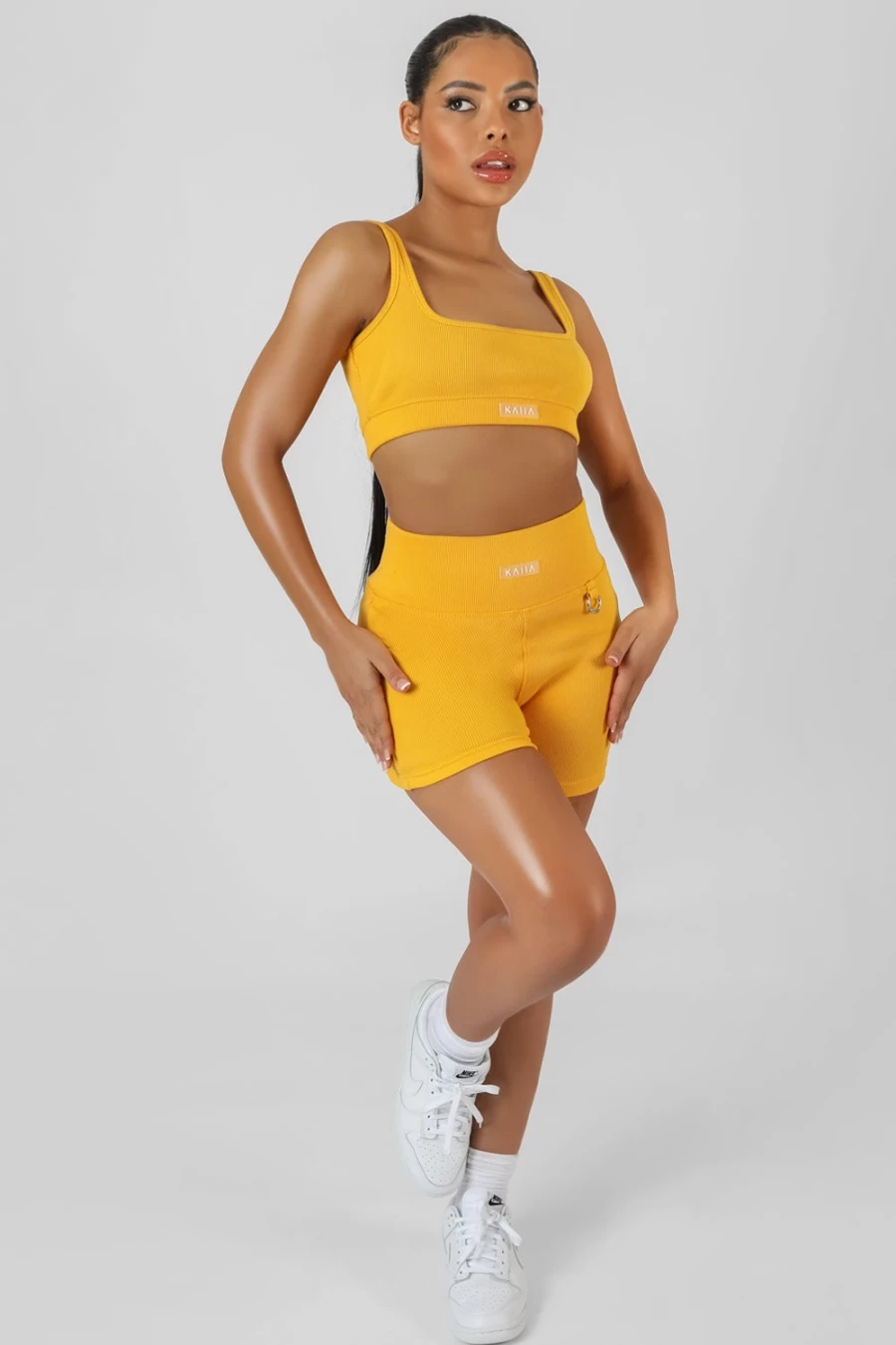 Public Desire Women's Square Neck Kaiia Sport Bralet in Mango - Workout & Activewear Top