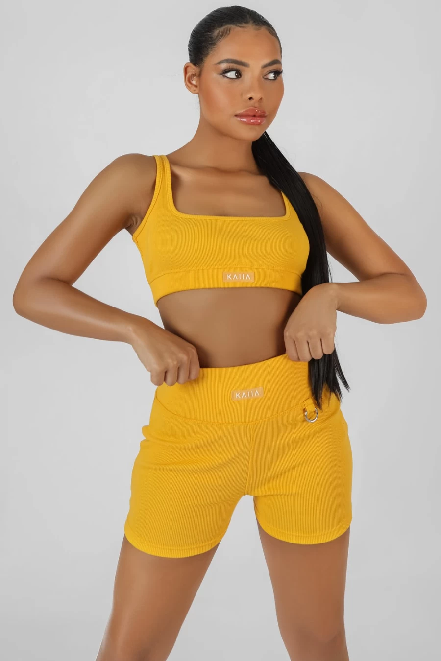 Public Desire Women's Square Neck Kaiia Sport Bralet in Mango - Workout & Activewear Top