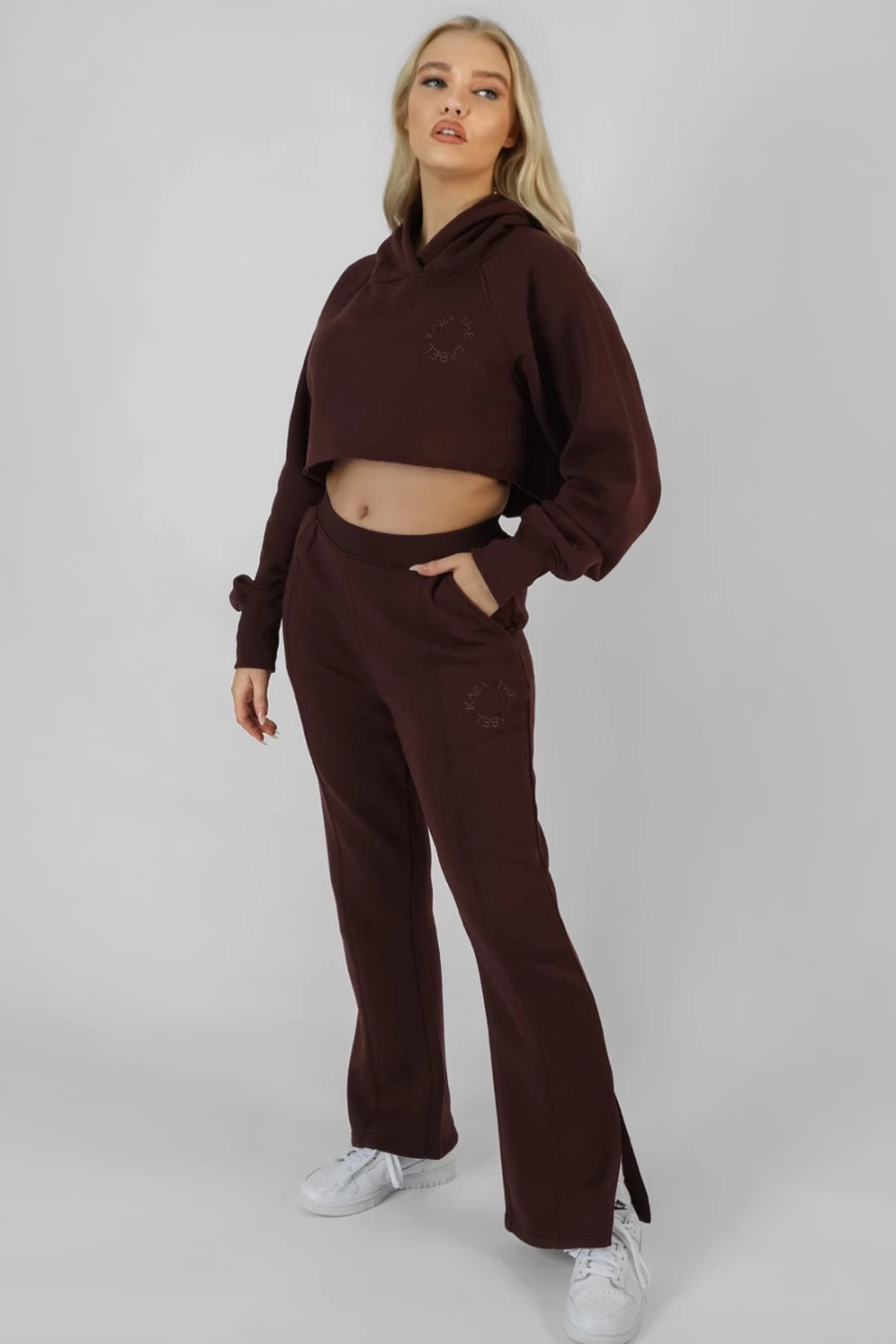 Women's Brown Embroidered Cropped Hoodie by Public Desire