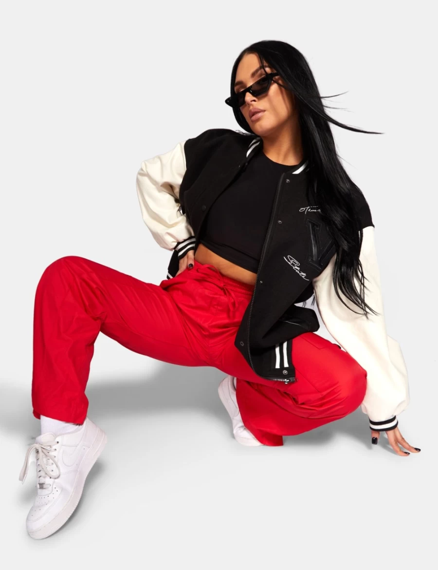 Women's Red Split Hem Cargo Trousers by Public Desire - High Waist Stylish Military Pants
