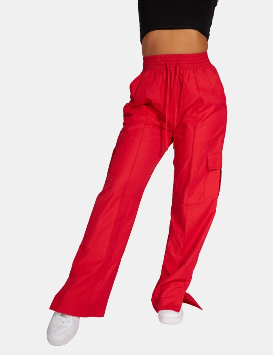 Women's Red Split Hem Cargo Trousers by Public Desire - High Waist Stylish Military Pants
