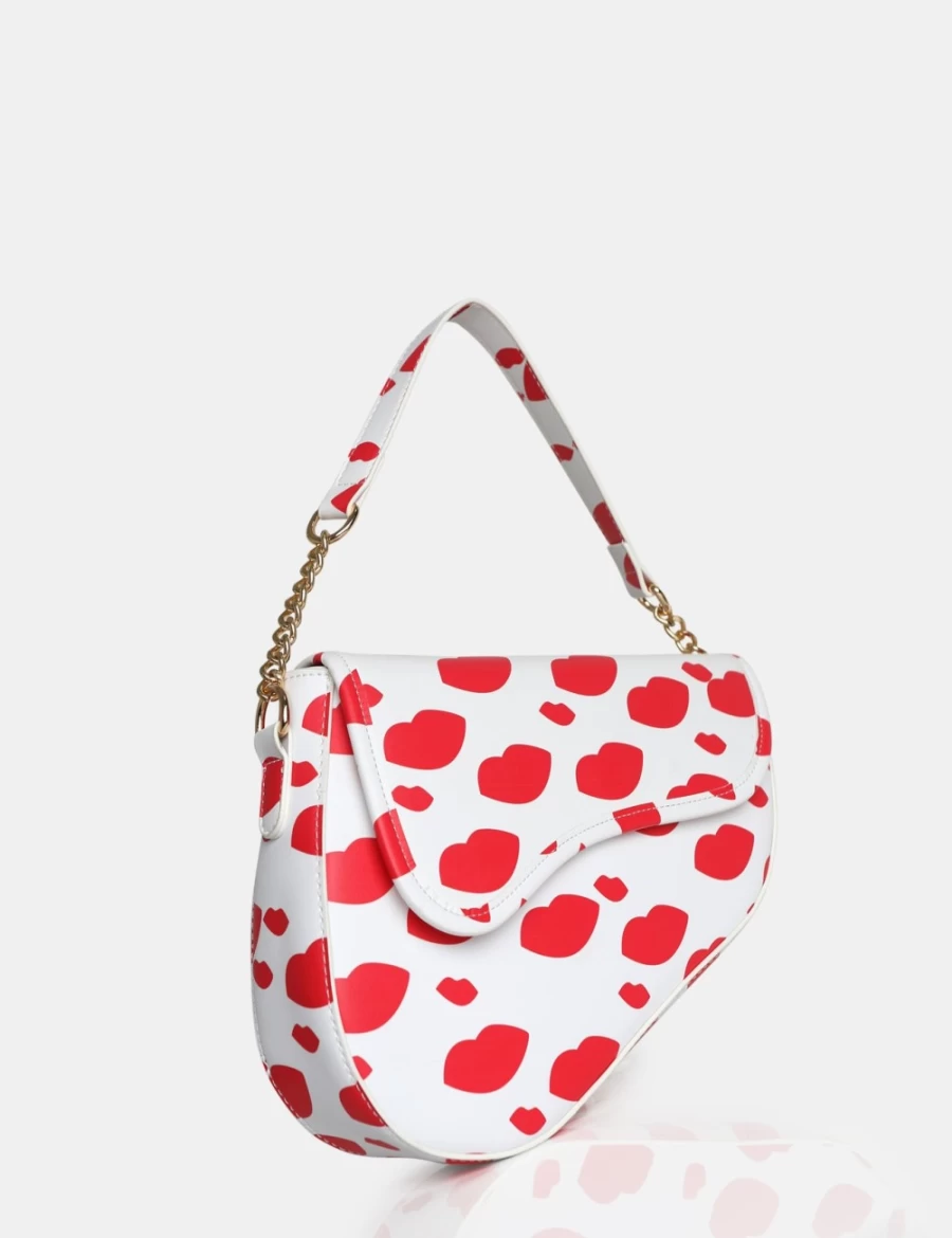 Public Desire Women's Multi Color Fox Lip Print Saddle Shoulder Bag