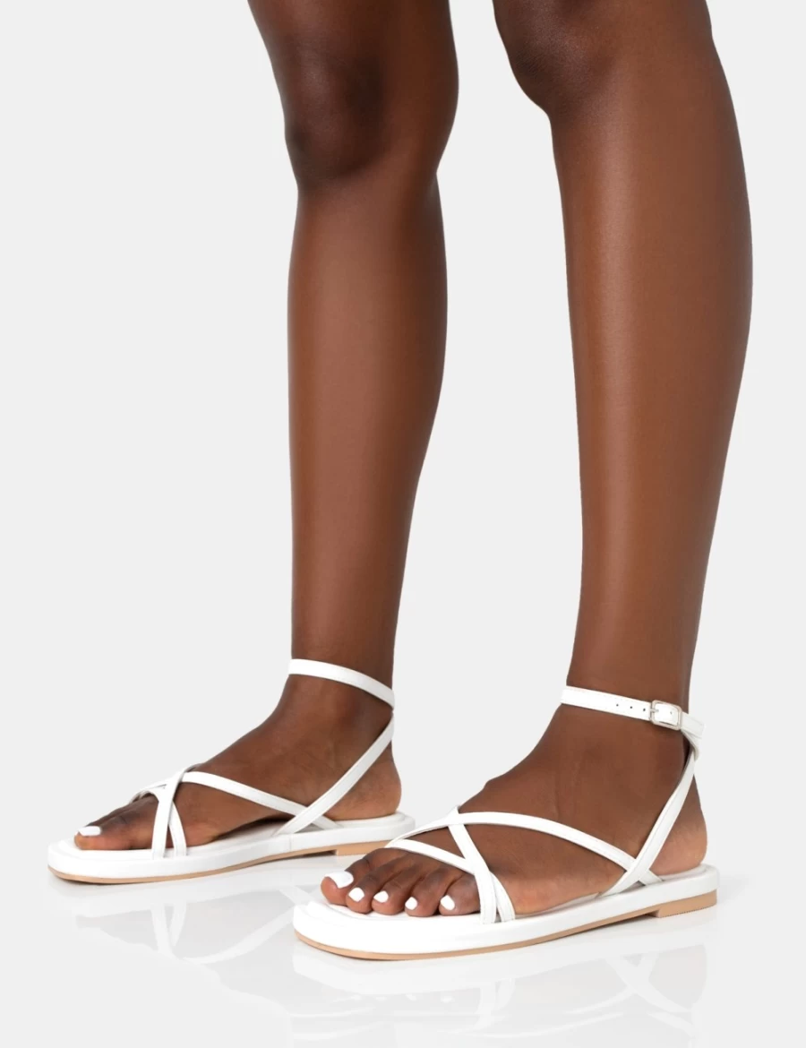 Public Desire Women's White Soul PU Strappy Padded Flat Sandals