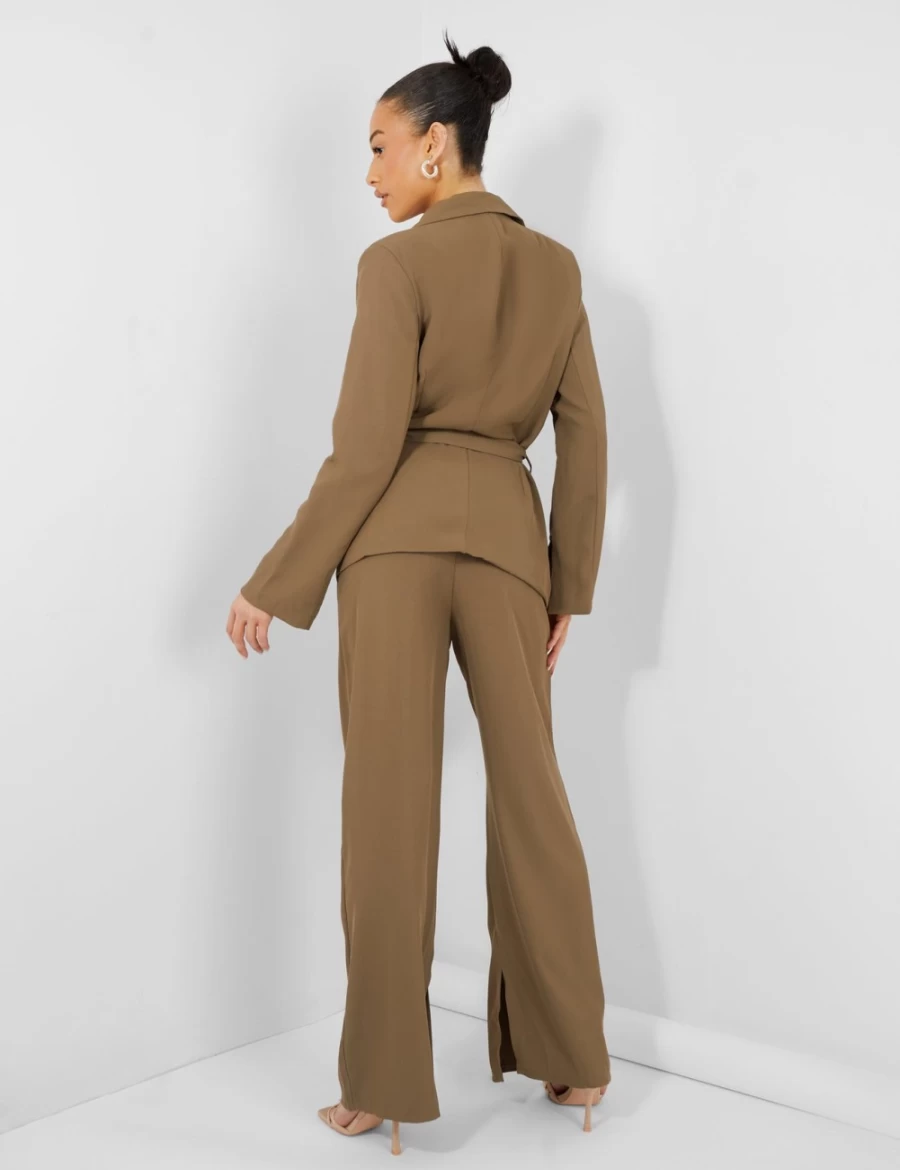 Public Desire Women's Khaki Split Hem Wide Leg Tailored Trousers