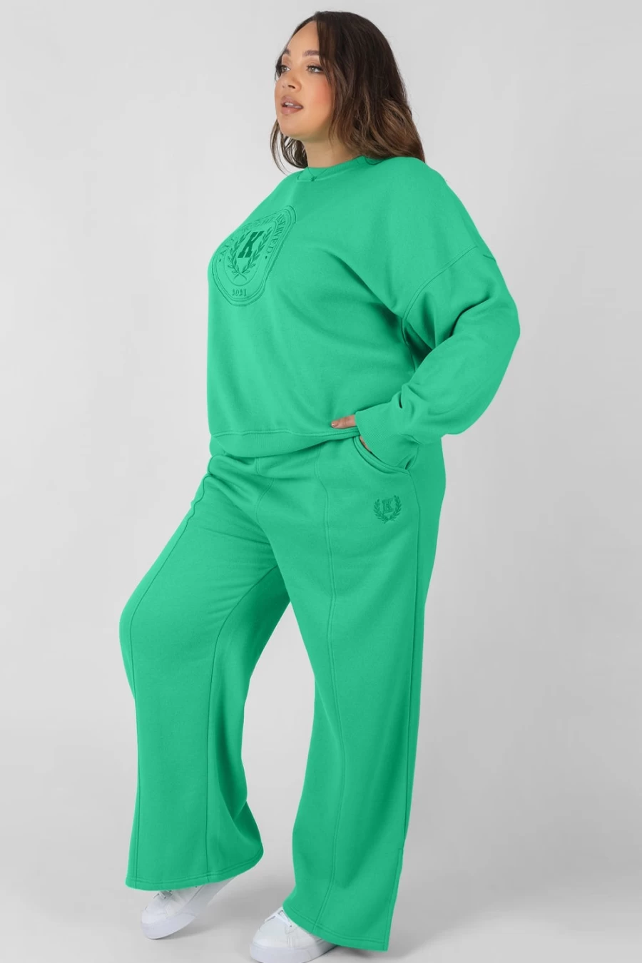 Public Desire Women's Green Kaiia Embroidered Joggers - Curve Tonal Sweatpants