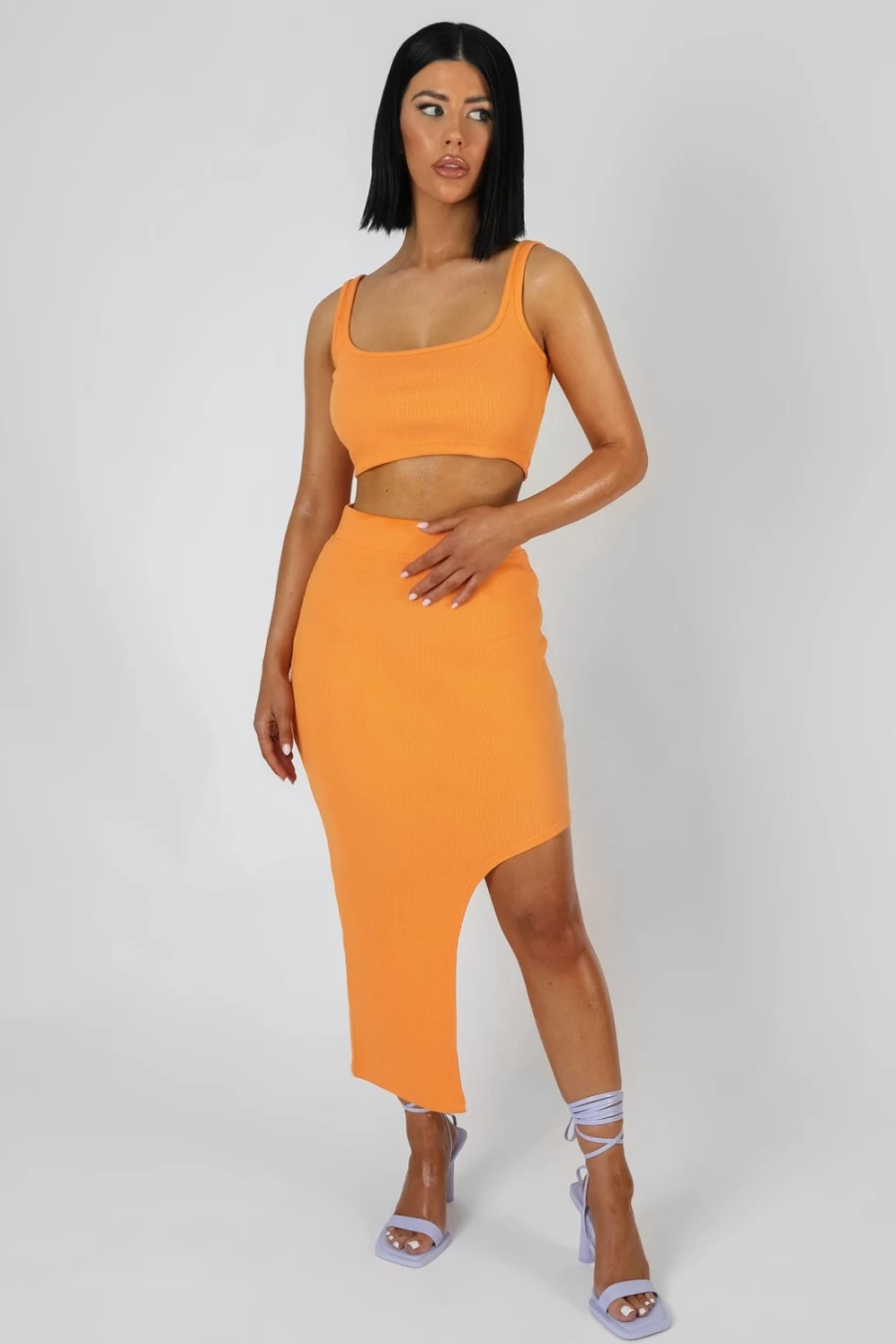 Public Desire Women's Mango Square Neck Ribbed Crop Top - Sexy Short Sleeve Summer T-Shirt