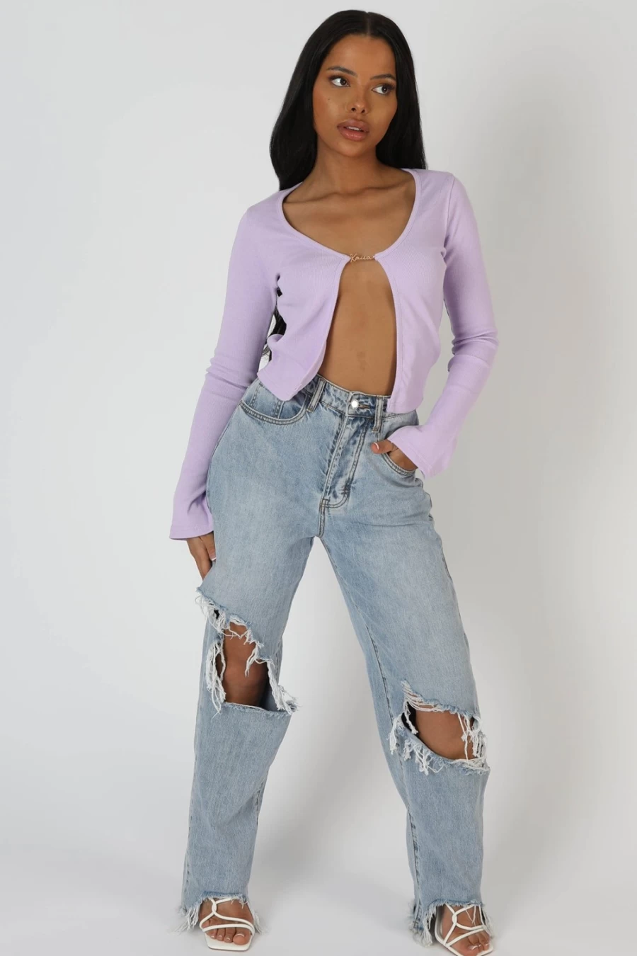 Public Desire Women's Lilac Kaiia Trim Ribbed Top