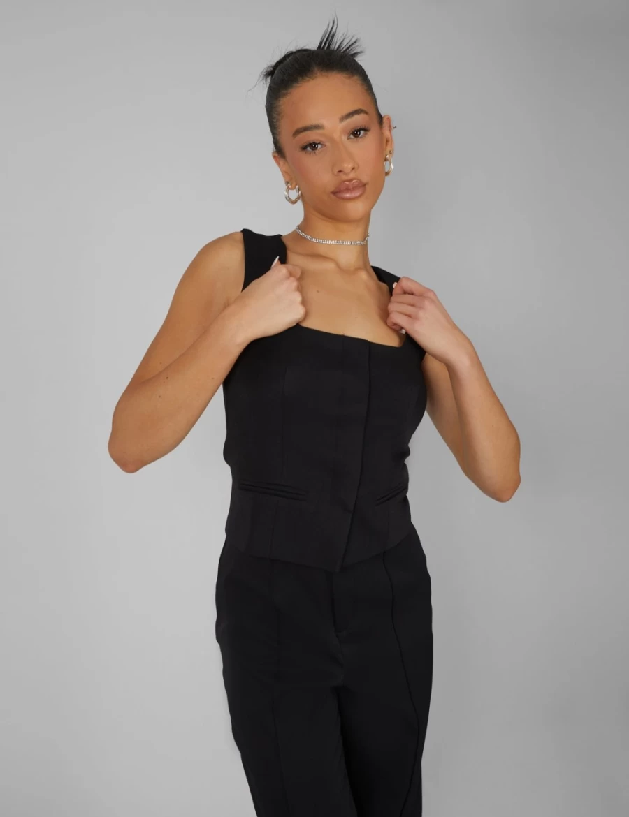 Public Desire Women's Black Tailored Square Neck Top - Elegant Fitted Blouse for Stylish Outfits