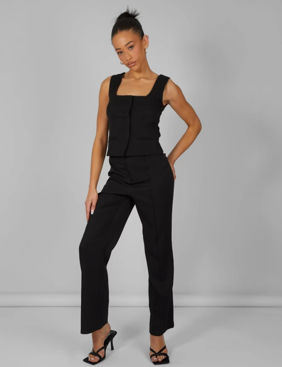 Public Desire Women's Black Tailored Square Neck Top - Elegant Fitted Blouse for Stylish Outfits