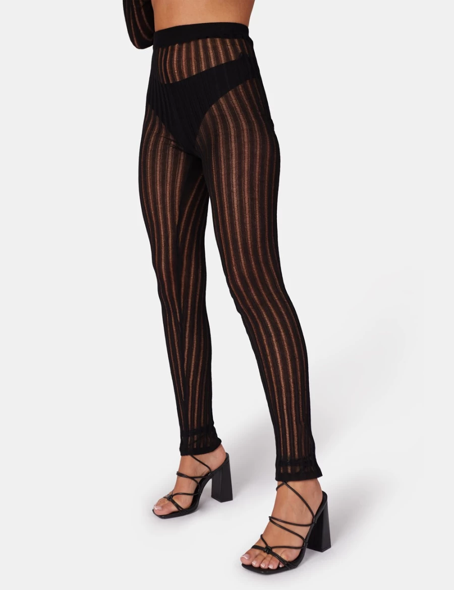 Public Desire Women's Black High Waisted Ladder Stitch Knitted Leggings