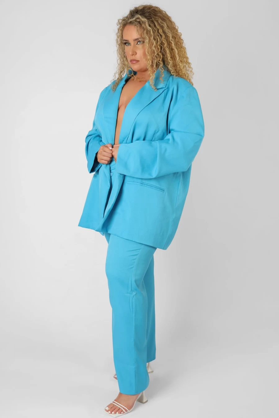 "Public Desire Women's Blue Curve Straight Leg Trousers"