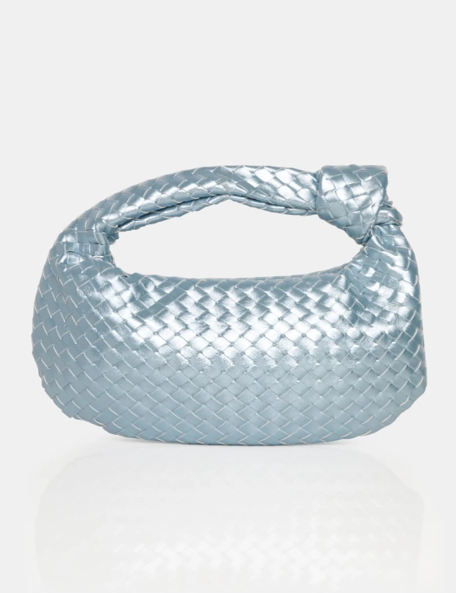 Public Desire Silver Metallic Iridescent Mini Bag with Knot Detail for Women
