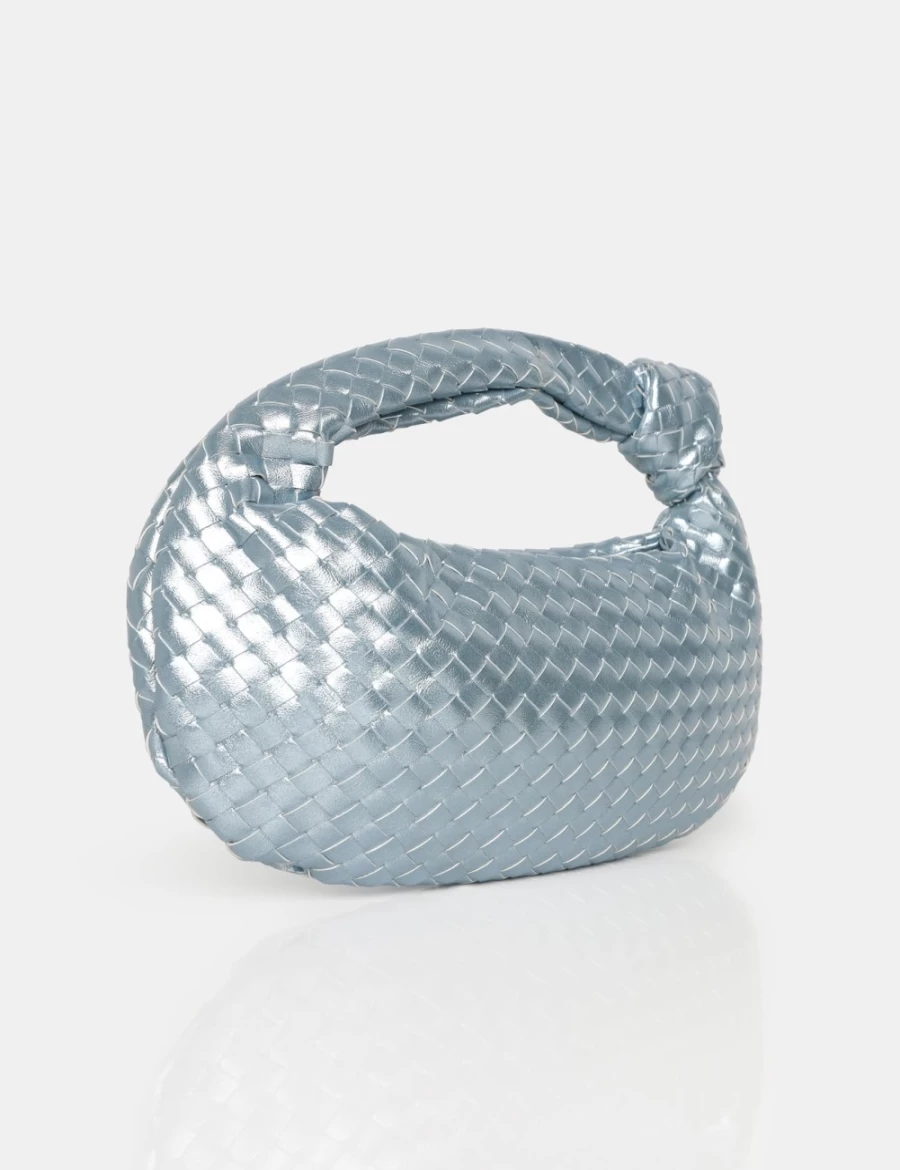 Public Desire Silver Metallic Iridescent Mini Bag with Knot Detail for Women