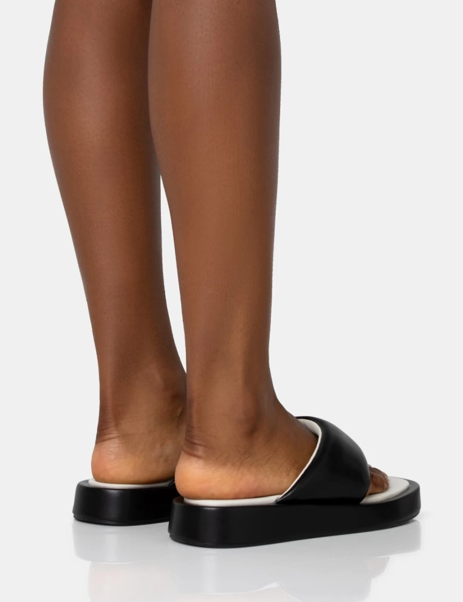 Public Desire Women's Black Vacay Contrast Padded Square Toe Flip Flop Sandals
