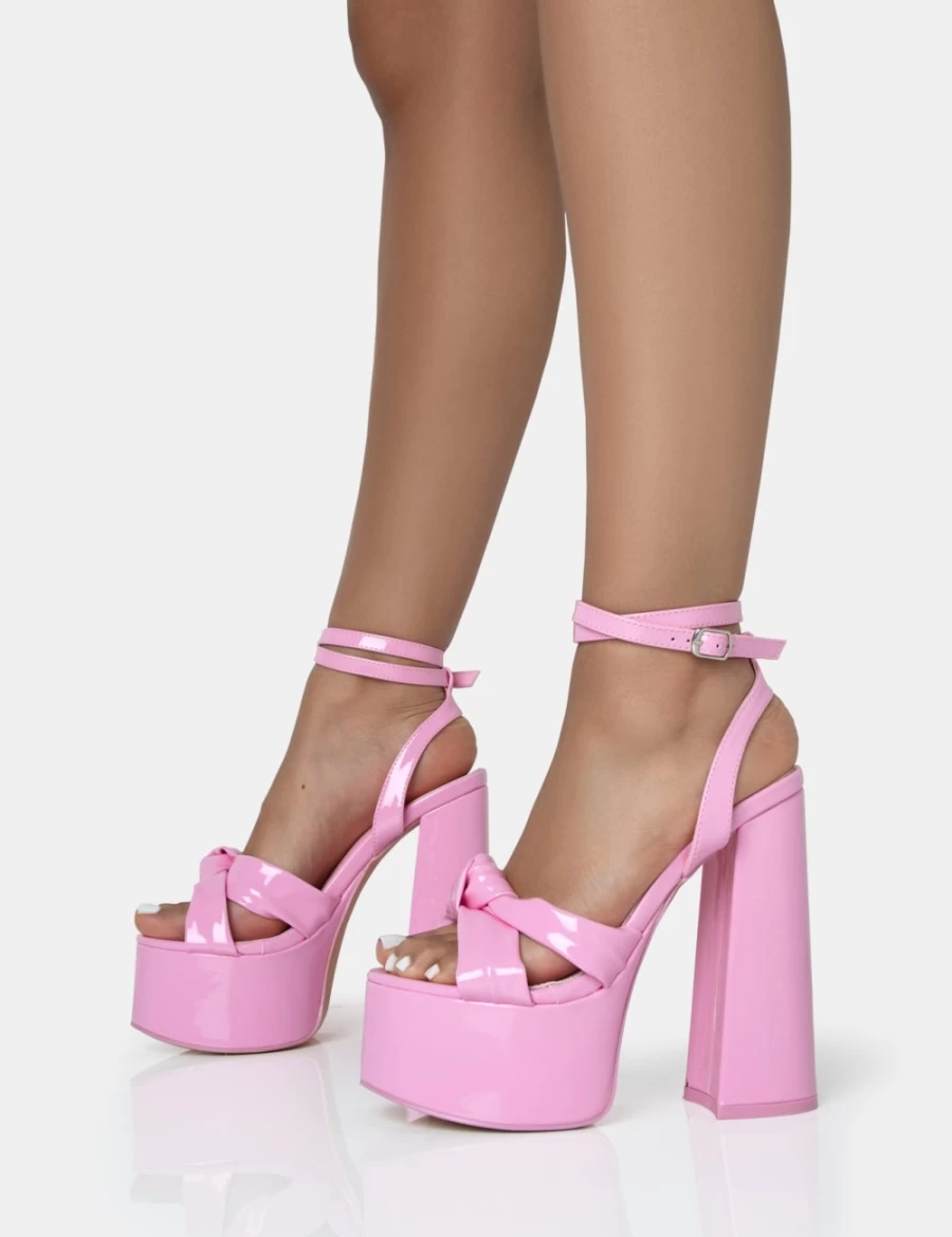 Public Desire Pink Leo Edition Wide Fit Women's Patent Platform High Heels