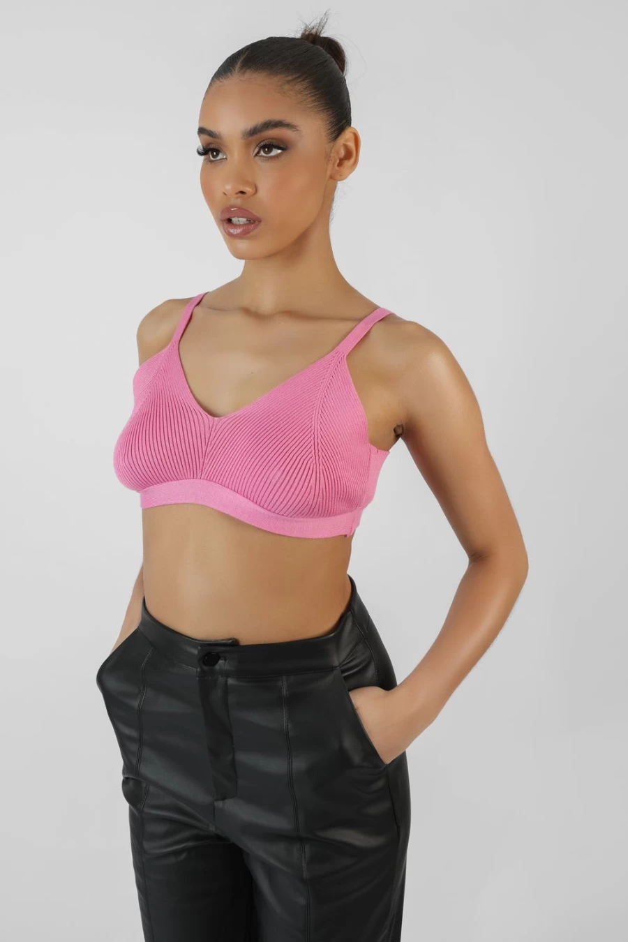 "Public Desire Women's Pink Triangle Knitted Bralette Top"