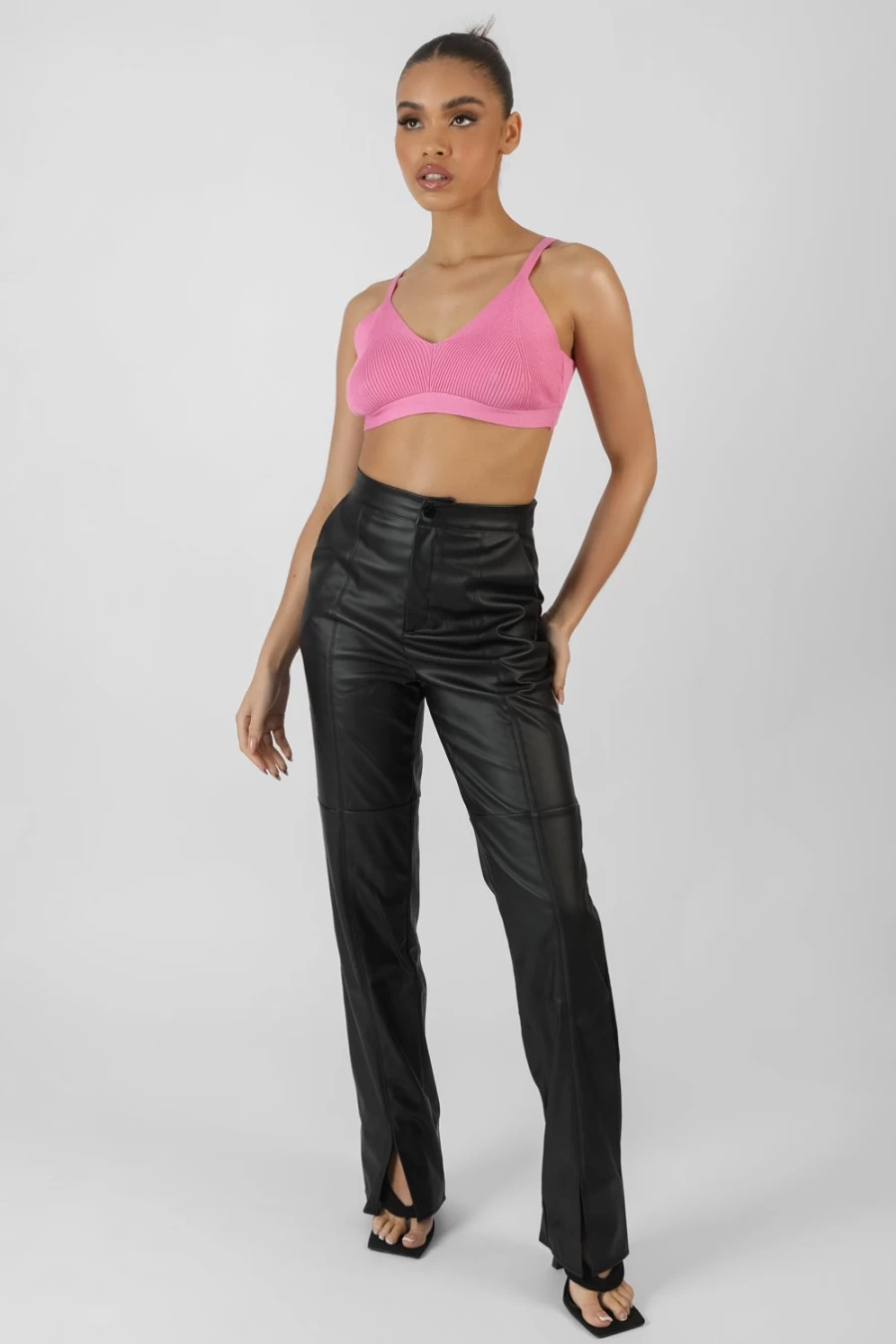"Public Desire Women's Pink Triangle Knitted Bralette Top"