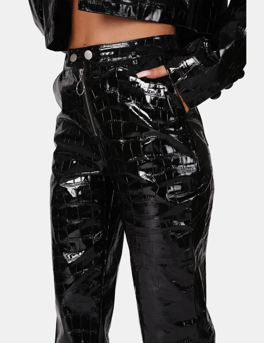 Public Desire Women's Black Croc Vinyl Trousers