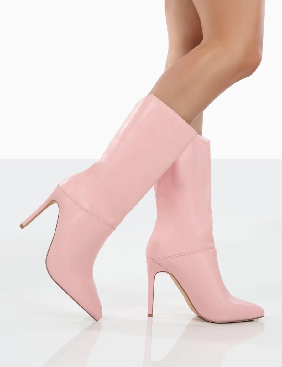 Public Desire Women's Pink Lisel Pu Pointed Toe Stiletto Heel Ankle Boots
