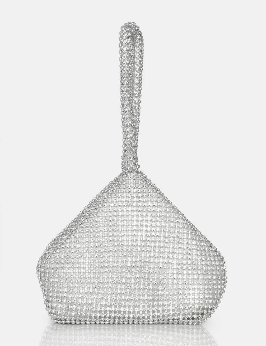 Public Desire Silver Lavender Diamante Mini Pouch - Women's Party Bag